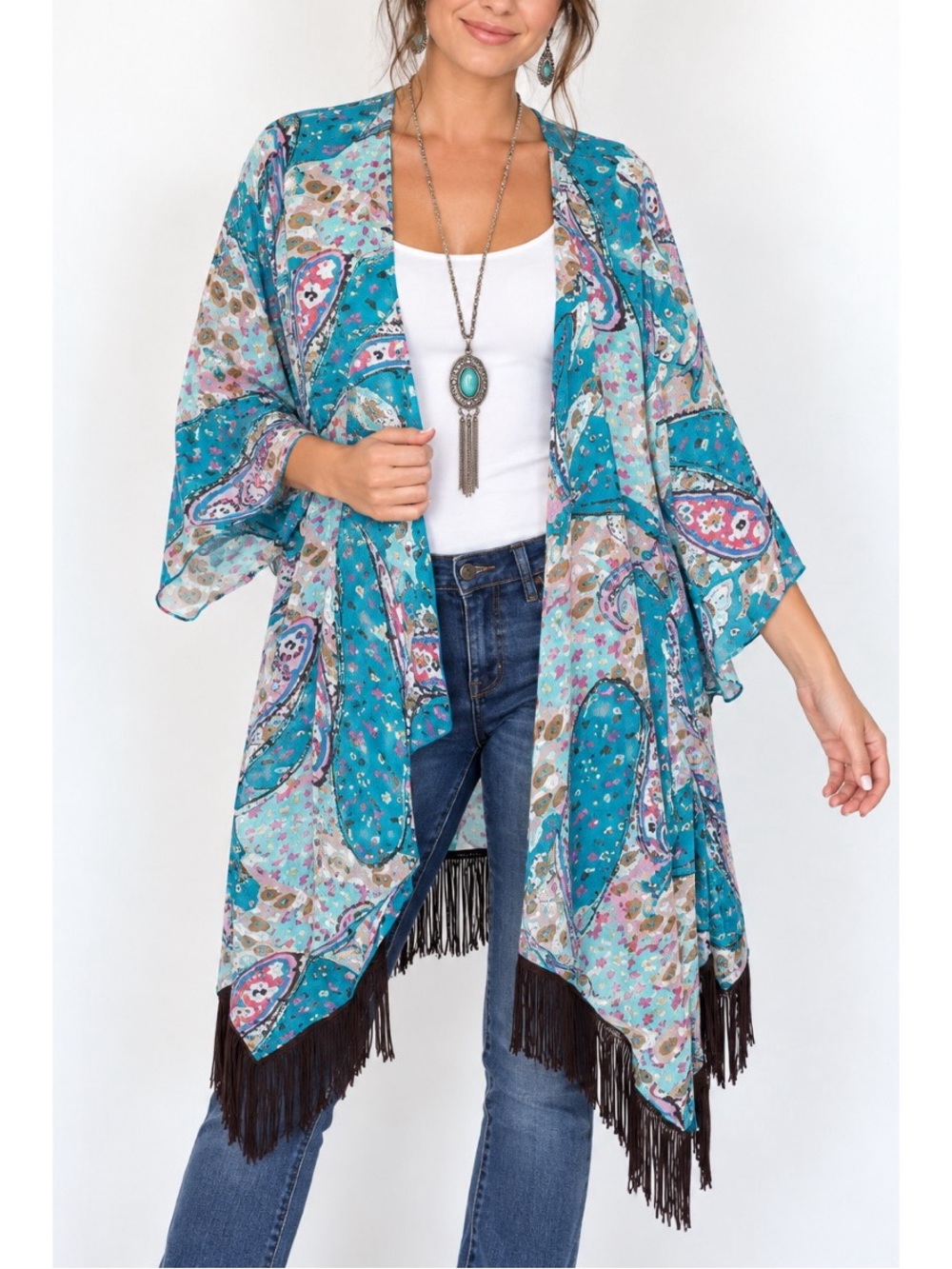 LuLaroe turquoise paisley and floral print accented with pink, cream, purple
